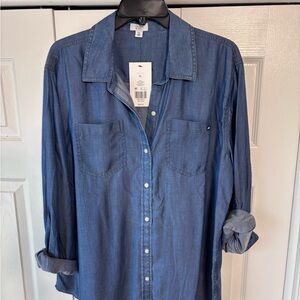 Crown & Ivy Women's Blue Button Down Shirt